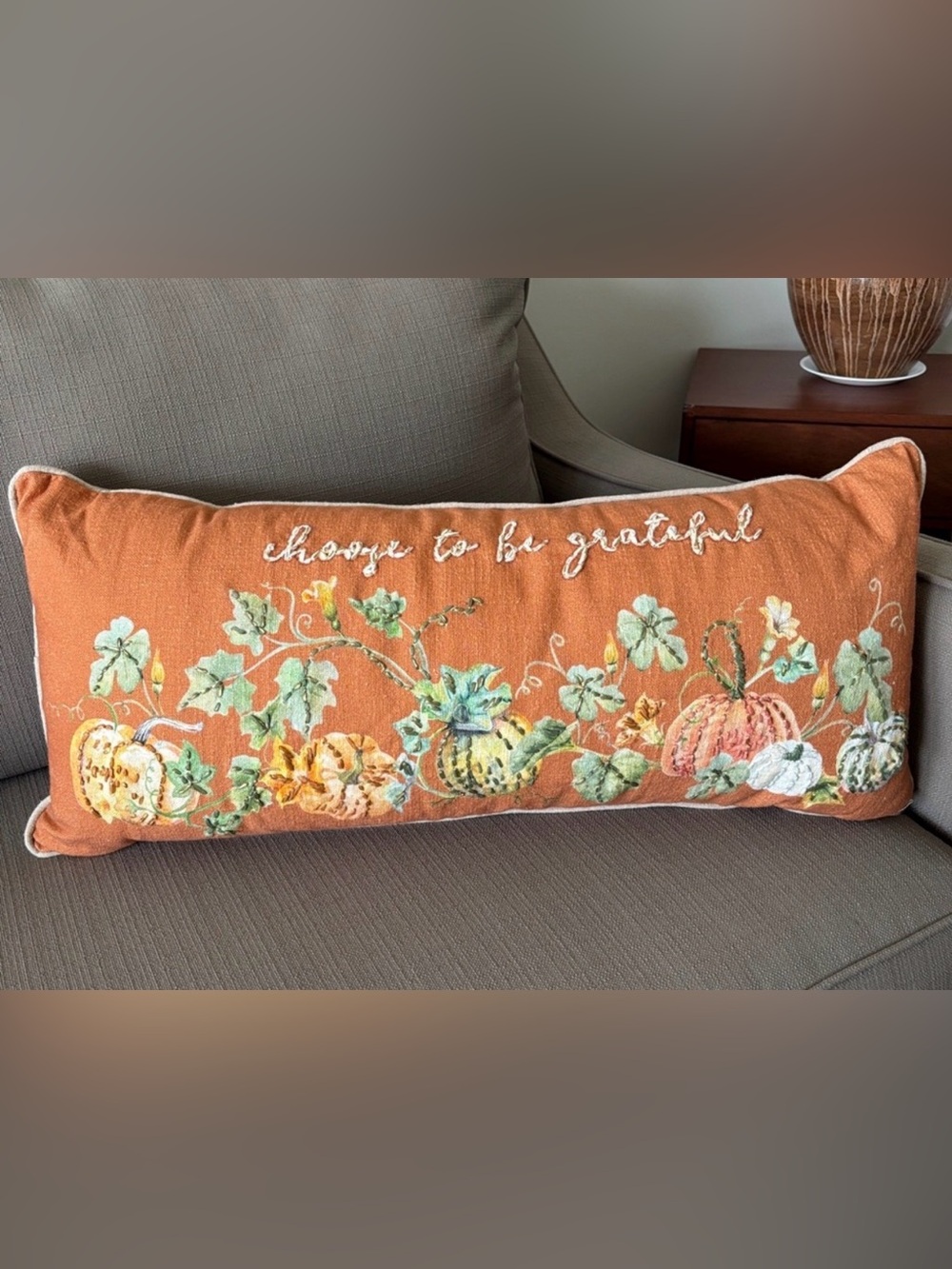 EnVogue Choose to be grateful script,fall,pumpkins.metallic threads,zipper